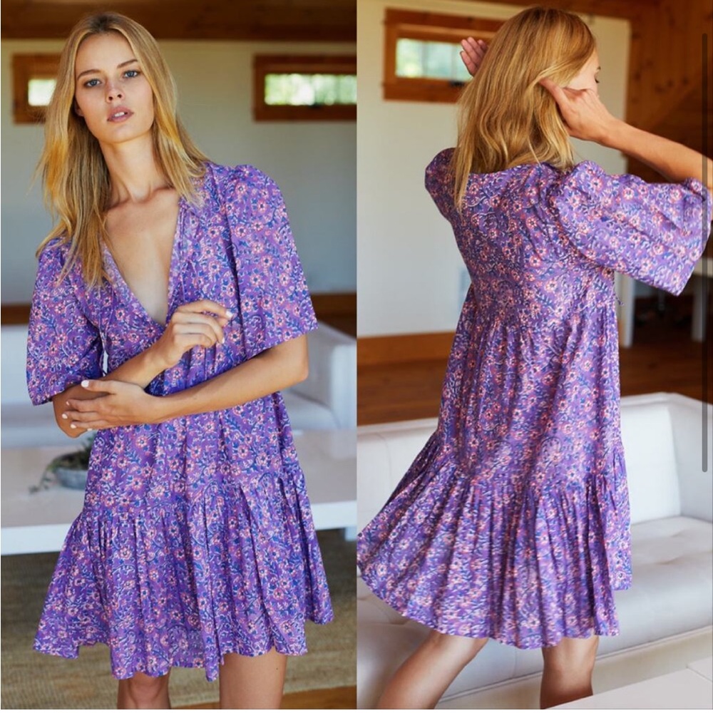 Emerson Fry India Collection Isla Mini Dress Violet Wildflower Purple